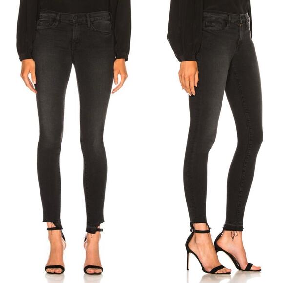 FRAME Women's Black Distressed Le Skinny de Jeanne Cropped Jeans Size 26 - Picture 1 of 9